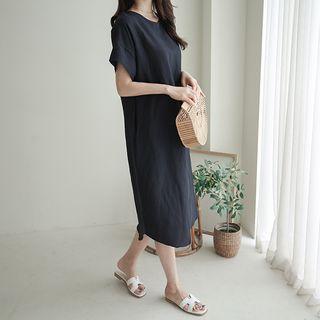 Linen Blend Midi Shift Dress