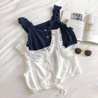 Plain Lace-trim Strap Top