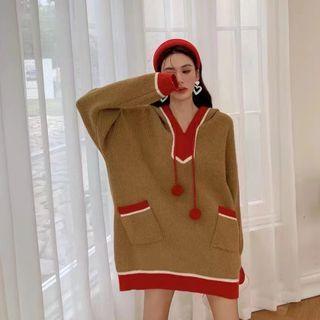 Color Panel Hooded Sweater Dress