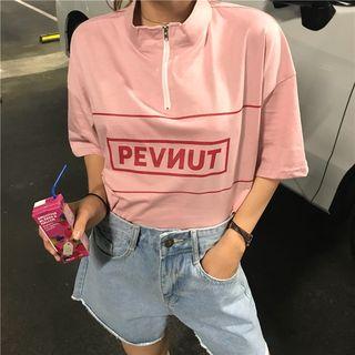 Half Zip Elbow-sleeve T-shirt