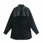 Faux Leather Panel Corduroy Shirt Jacket