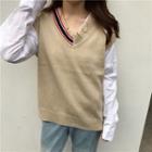 Distressed Striped V-neck Sweater Vest