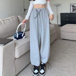 Drawstring High-waist Wide-leg Sports Pants