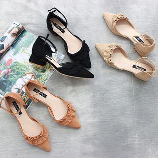 Faux-suede Ruffled Block-heel Sandals