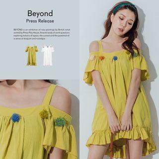 Pompom Off-shoulder Mini Dress