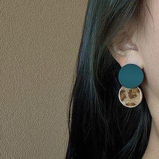 Leopard Print Round Sterling Silver Stud Earring 1 Pair - Green - One Size