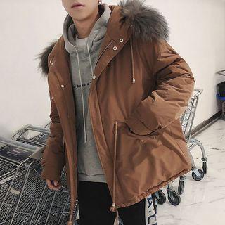 Hooded Buttoned Zip Coat