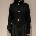 Collared Plain Cardigan Black - One Size