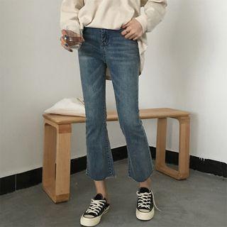 Cropped Ripped Boot-cut Jeans