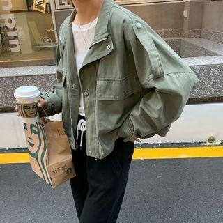 Drawstring-hem Cropped Cargo Jacket