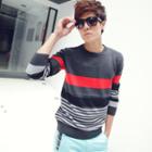 Crew-neck Striped Knit Top