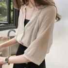 V-neck 3/4-sleeve Plain Blouse