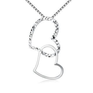 14k Italian White Gold Double Hearts Necklace (16), Women Jewelry In Gift Box