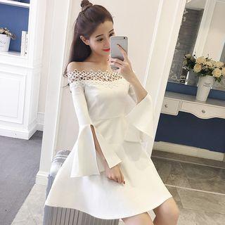 Crochet Trim Off Shoulder Long Sleeve A-line Dress