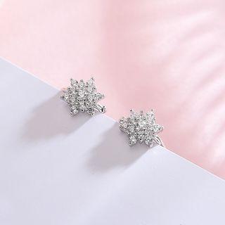 925 Sterling Silver Rhinestone Snowflake Earring 1 Pair - Es646 - One Size