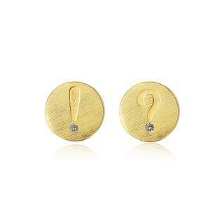 Sterling Silver Plated Gold Creative Simple Symbol Geometric Round Earrings With Cubic Zirconia Golden - One Size