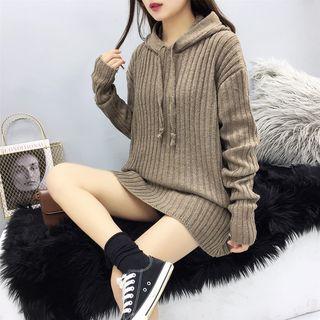 Ribbed Knit Mini Hoodie Dress