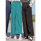 Band-waist Wide-leg Pants With Ring-buckled Belt