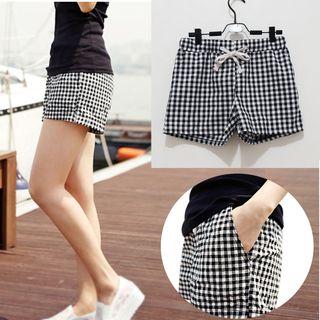 Oversized Checker Drawstring Shorts