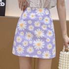 Flower Print Mini A-line Skirt / Camisole Top