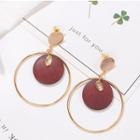 Wooden Disc Alloy Hoop Dangle Earring