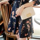 3/4-sleeve Floral Print A-line Dress With Sash