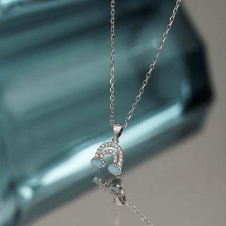 Rainbow Rhinestone Pendant Sterling Silver Necklace Silver - One Size