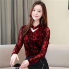 Long-sleeve Floral-pattern T-shirt