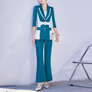 Set: Two-tone Blazer + Wide Leg Pants