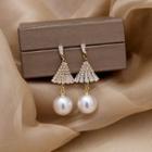 Fan Rhinestone Faux Pearl Dangle Earring 1 Pair - E12484 - One Size