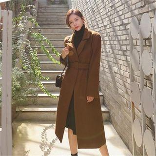 Peaked-lapel Maxi Coat With Belt