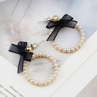 Bow Faux Pearl Hoop Earring As Shown In Figure - One Size