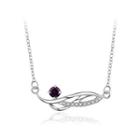 Fashion Elegant Geometric Line Necklace With Purple Cubic Zircon Silver - One Size