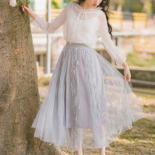 Set: Mesh Top + Camisole + Overlay Skirt