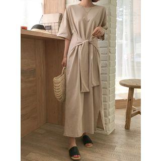Tie-front Long Cotton T-shirt Dress
