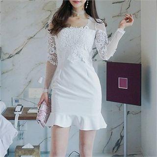 Square-neck Crochet-lace Sheath Dress