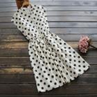 Polka Dot Sleeveless Drawstring Waist Shirtdress Black Dot - White - One Size