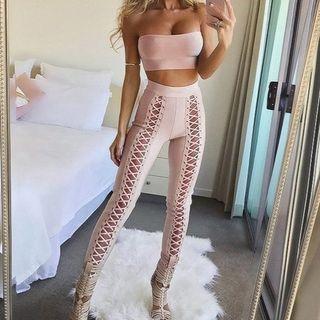 Set: Tube Top + Lace Up Skinny Pants