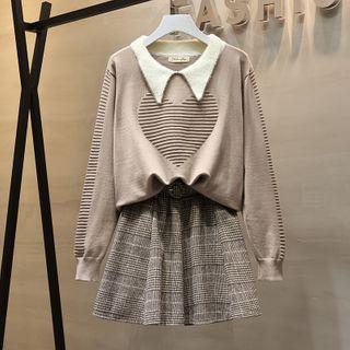 Set: Collared Sweater + Plaid Skirt