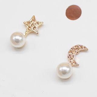 Rhinestone Moon & Star Faux Pearl Dangle Earring As Shown In Figure - One Size