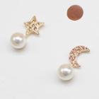 Rhinestone Moon & Star Faux Pearl Dangle Earring As Shown In Figure - One Size