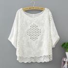 Crochet Panel Embroidered Blouse White - One Size