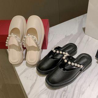 Faux Pearl Strap Mules