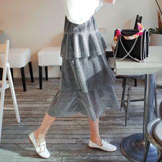 Tiered Glittered A-line Long Skirt