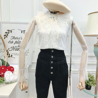 Ribbon-neckline Sheer Mesh Top With Camisole