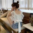 Eyelet Panel Bow-back Cropped Top