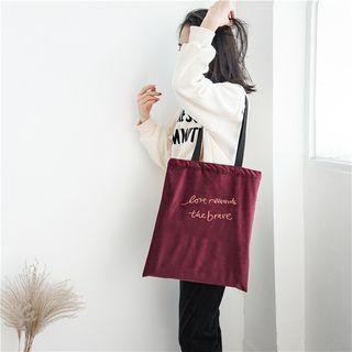 Lettering Embroidered Velvet Shopper Bag