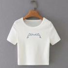 Short-sleeve Dolphin Embroidery T-shirt