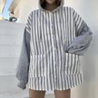 Striped Paneled Buttoned Hooded Jacket