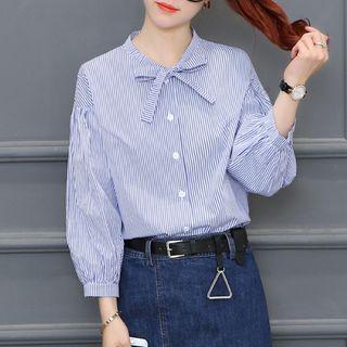 Set: Bow Neck Blouse + Denim Skirt